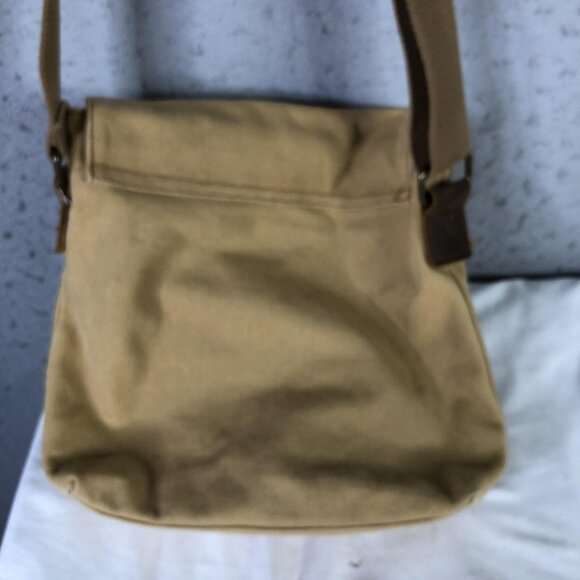 AUGUR Messenger Bag Mens Medium Beige Canvas Leather Crossbody Shoulder Casual - Picture 11 of 16